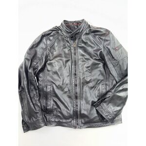 Strellson Trio-2 Lamb Leather Jacket Men's Size 54 Black Moto Style Zip Up